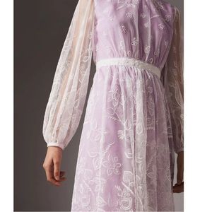 Burberry Embroidered Tulle Dress White With Purple Underlay Size 10 NWT $1540